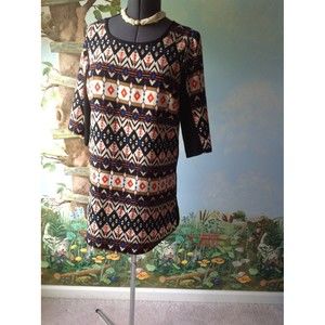 BeBop Aztel Tunic Dress Multi Col r 3/4 Sleeve Junior Women's Size Medium